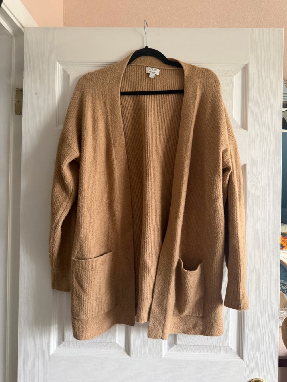 J. Crew Camel Open-Front Pocket Cardigan